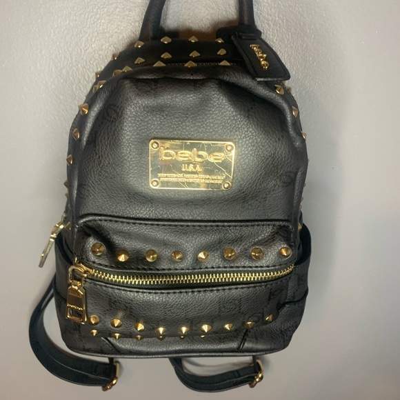 BEBE black and gold studded mini backpack - Picture 2 of 4